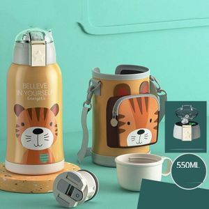 Smart Cartoon Animal Children Straw Cup Student Insulated Water Cup With Cup Cover  Style:Smart 316(Little Tiger)