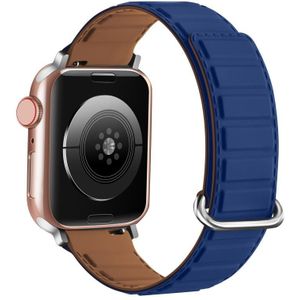 Voor Apple Watch Ultra 49 mm magnetische siliconen horlogeband met omgekeerde gesp (zilveren gesp blauw)