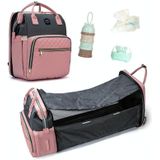 LEQUEEN Portable Folding Crib Sunshade Mommy Backpack(Pink Gray)