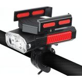 MT-001 5 in 1 Outdoor Cycling Bike Front Light With Emergency Light & Horn Bracket  4000 mA (Red Black)