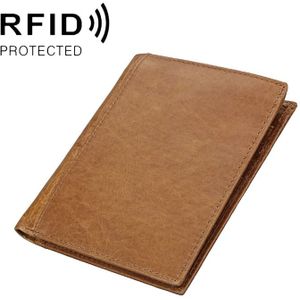 8235 Antimagnetic RFID Multi-function Crazy Horse Texture Leather Wallet Passport Bag (Yellowish-brown)