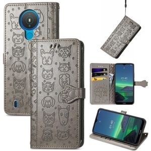 For Nokia 1.4 Cute Cat and Dog Embossed Horizontal Flip Leather Case with Holder & Card Slots & Wallet & Lanyard(Gray)