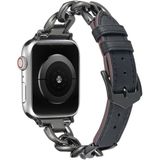 Voor Apple Watch Series 8&7 41mm / SE 2&6&SE&5&4 40mm / 3&2&1 38mm ketting + lederen horlogeband (zwart+zwart)