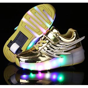 K02 LED Light Single Wheel Wing Rolschaatsen Schoenen Sportschoenen  Grootte : 33 (Goud)