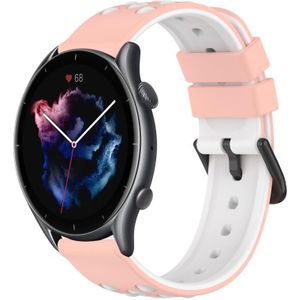 Voor Amazfit GTR 3 22 mm tweekleurige poreuze siliconen horlogeband (roze + wit)