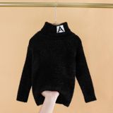 Letter Pattern Imitation Mink Velvet Children Turtleneck Knitted Sweater (Color:Black Size:140cm)