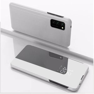 For Samsung Galaxy S20 FE 5G Plated Mirror Horizontal Flip Leather Case with Holder(Silver)