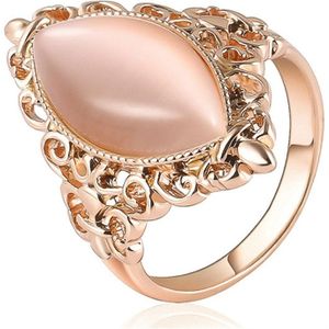 Women Vintage Ethnic Style Waterdrops Opal Oval Ring  Ring Size:7(Rose gold)