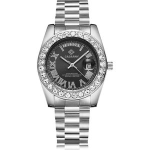 CAGARNY 6866 Fashion Life Waterproof Silver Steel Band Quartz Watch (Black)