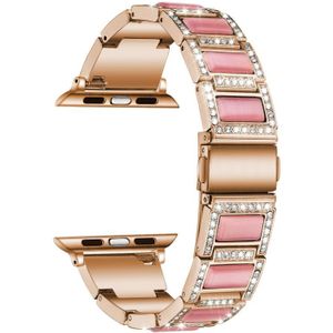 22mm metalen opaal horlogeband voor Apple Watch Series 7 41mm / 6 & SE & 5 & 4 40mm / 3 & 2 & 1 38mm (Rose Gold + Pink)