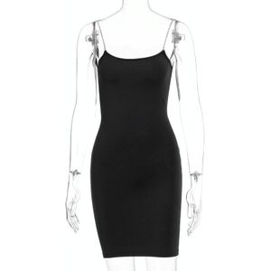 Dames sexy slim-fit jarretel jurk (kleur: zwart maat: L)