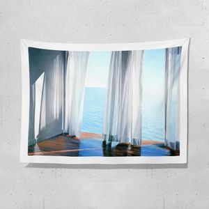 Sea View Window Background Cloth Fresh Bedroom Homestay Decoration Wall Cloth Tapestry  Size: 150x100cm(Window-9)