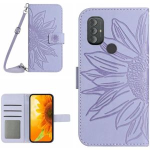 Voor Motorola Moto G Power 2022 Skin Feel Sun Flower Pattern Flip Leather Phone Case met Lanyard (Paars)