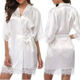 Half Sleeve Robe Women Faux Silk Pajama Sexy Night Dress  Size:XXL(White)