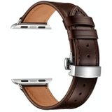 Echt leer + vlinder zilveren gesp vervangende watchbands voor Apple Watch Series 6 & se & 5 & 4 44mm / 3 & 2 & 1 42mm (donkerbruin)