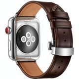 Echt leer + vlinder zilveren gesp vervangende watchbands voor Apple Watch Series 6 & se & 5 & 4 44mm / 3 & 2 & 1 42mm (donkerbruin)