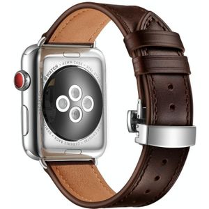 Echt leer + vlinder zilveren gesp vervangende watchbands voor Apple Watch Series 6 & se & 5 & 4 44mm / 3 & 2 & 1 42mm (donkerbruin)