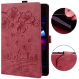 Voor Lenovo Tab P11 TB-J606F Cartoon Sakura Kat Reliëf Lederen Tablet Case (Rood)