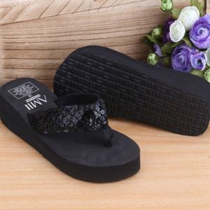 Sequin Slippers Wedge ith Flip Flops  Size:40(Sequin Black)