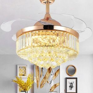 Invisible Crystal Fan LED Chandelier Home Living Room Bedroom Variable Frequency Ceiling Fan Light with Remote Control  Size:42 inch 1102 Three Color Change 36W