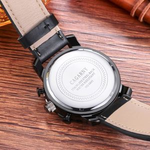 CAGARNY 6845 Fashion Dual Quartz Movement Wrist Watch with Leather Band(Black Band Black Window)
