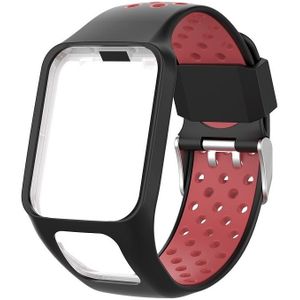 For TomTom Spark Runner 2 / 3 Strap Universal Model Two Color Silicone Replacement Wristband(Black Red)