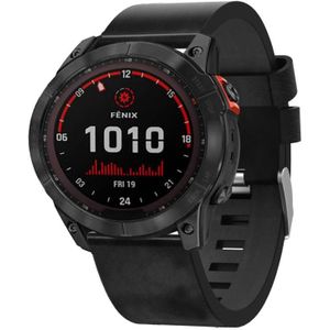 Voor Garmin Fenix 7X Solar 26mm lederen stalen gesp horlogeband