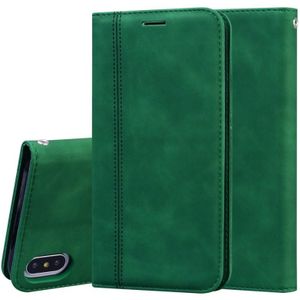 For iPhone XS Max Frosted Business Magnetic Horizontal Flip PU Leather Case with Holder & Card Slot & Lanyard(Green)
