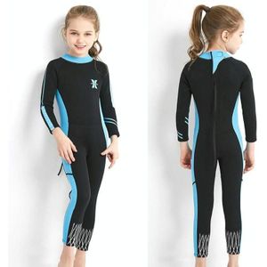 DIVE&SAIL 2.5mm Children Diving Suit One-piece Warm Snorkeling Suit Drifting Sunscreen Swimsuit  Size: S(Black Blue)