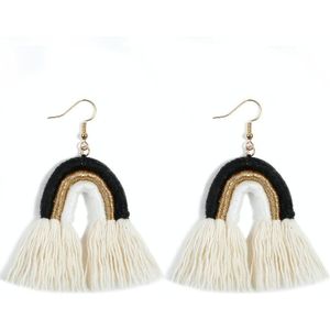 2 Pairs Personalized Tassel Bohemian Earrings Hand-Woven Retro Earrings(Black Colorful )