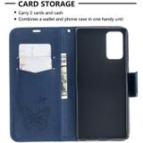 For Samsung Galaxy Note20 Embossing Two Butterflies Pattern Horizontal Flip PU Leather Case with Holder & Card Slot & Wallet & Lanyard(Blue)