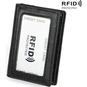 KB86 Genuine Cowhide Leather Solid Color Card Holder Wallet RFID Blocking Coin Purse Card Bag Protect Case with 5 Card Slots & Photo Frame & Business Card Position  Size: 10.6*7.6*1.8 cm(Black)