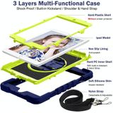 360 Degree Rotation Contrast Color Shockproof Silicone + PC Case with Holder & Hand Grip Strap & Shoulder Strap For iPad mini (2019) / 4(Navy Blue+Yellow Green)