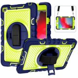360 Degree Rotation Contrast Color Shockproof Silicone + PC Case with Holder & Hand Grip Strap & Shoulder Strap For iPad mini (2019) / 4(Navy Blue+Yellow Green)