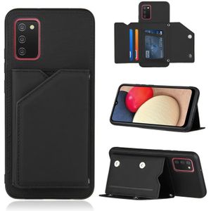 For Samsung Galaxy A02s (US Version) Skin Feel PU + TPU + PC Back Cover Shockproof Case with Card Slots & Holder & Photo Frame(Black)