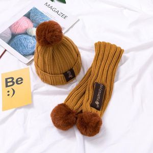 MZ8567 2 in 1 Children Knitted Hat Autumn And Winter Warm Baby Wool Hat + Children Scarf Neck Suit  Size: Free Size(Dark Yellow)