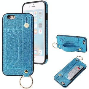 Glitter Powder PU+TPU Schokbestendige beschermhoes met houder & kaartslots & polsbandje voor iPhone 6 Plus / 6s Plus(Blauw)
