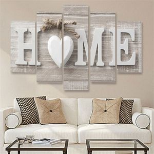 5 PCS Canvas Printing Love HOME Frameless Wall Art Pictures for Home Living Room Bedroom Decoration  Size:20x35cm x2 20x45cm x2 20x55cm x1