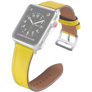 Small Waist Leather Replacement Strap Watchband For Apple Watch Series 7 & 6 & SE & 5 & 4 44mm  / 3 & 2 & 1 42mm(Yellow)