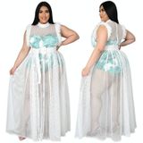 Doorzichtig sexy net garen plus size jurk tweedelige pak (kleur: wit Maat: XXL)