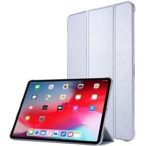 For iPad Pro 12.9 (2020) TPU Silk Texture Three-fold Horizontal Flip Leather Case with Holder(Silver)