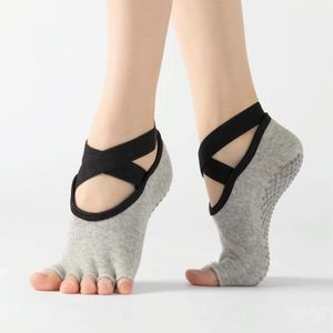 Lace Yoga Sokken Non-Slip Five Finger Sports Cotton Socks Fashion Open Toe Dance Sokken  Maat: One Size (Light Grey)