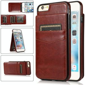Solid Color PC + TPU Protective Case with Holder & Card Slots For iPhone 6 Plus(Brown)