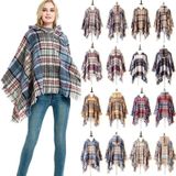 Spring Autumn Winter Checkered Pattern Hooded Cloak Shawl Scarf  Length (CM): 135cm(DP3-06 Wine Red)