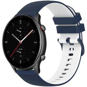 Voor Amazfit GTR 2e 22 mm geruite tweekleurige siliconen horlogeband (donkerblauw + wit)