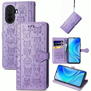 Voor Huawei Nova Y70 Leuke kat en hond reliëf lederen telefoonhoes