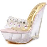 Vrouwen Diamond 14cm hoge hakken slippers Crystal waterdicht antislip onder dikke sandalen  schoenmaat: 36 (roze)