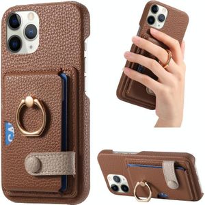 Voor iPhone 11 Pro Litchi Leather Oil Edge Ring Card Back Phone Case (Bruin)