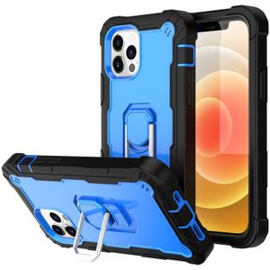 PC + Rubber 3-layers Shockproof Protective Case with Rotating Holder For iPhone 12 Pro Max(Black + Blue)