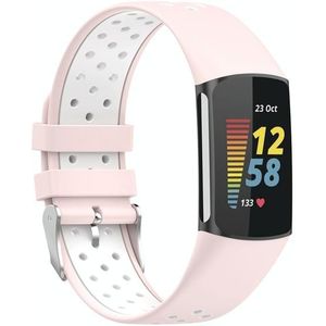 Voor Fitbit Charge 6 Tweekleurige ademende siliconen horlogeband (roze + wit)